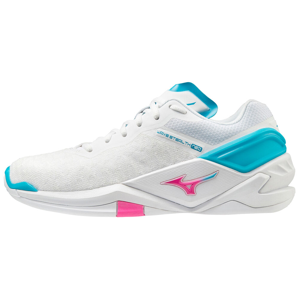 Scarpe Da Pallamano Mizuno Wave Stealth Neo Donna - Bianche/Rosa/Blu Verde Acqua - 72590-ZONM